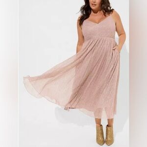 NEW Torrid Midi Length Dress Plisse Pleated Sleeveless Pink Plus Size 2 2x 18-20